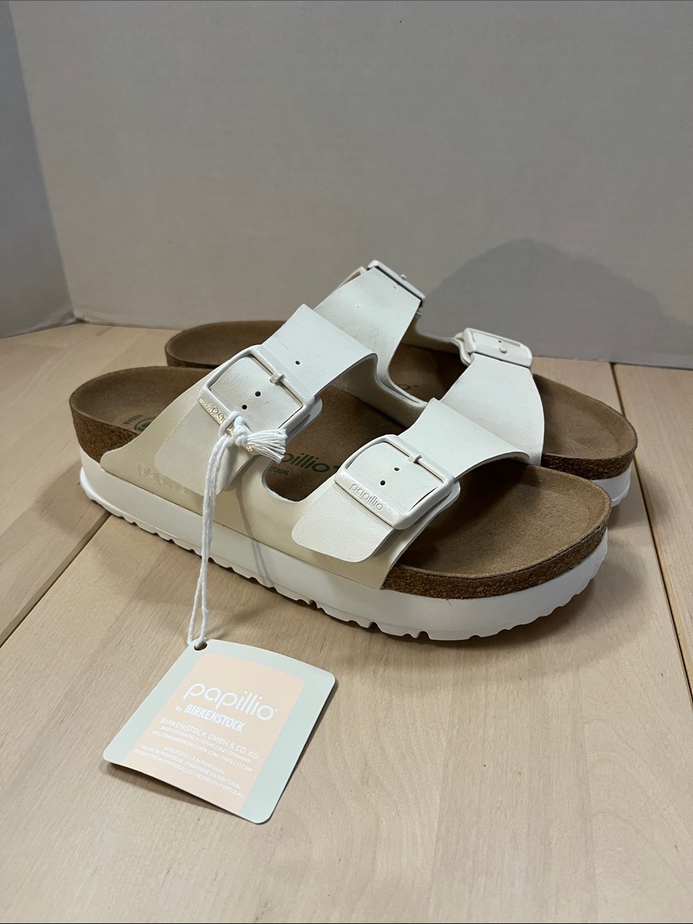 Papillio White Double-Strap Platform Sandals with Buckles